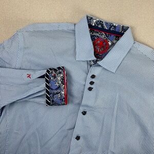 Au Noir Men's Blue Micro Dot Dress Shirt Paisley Collar Button Up Sz 6 Flip Cuff